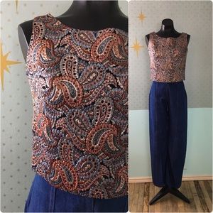 Vtg 60s paisley brocade crop pinup top